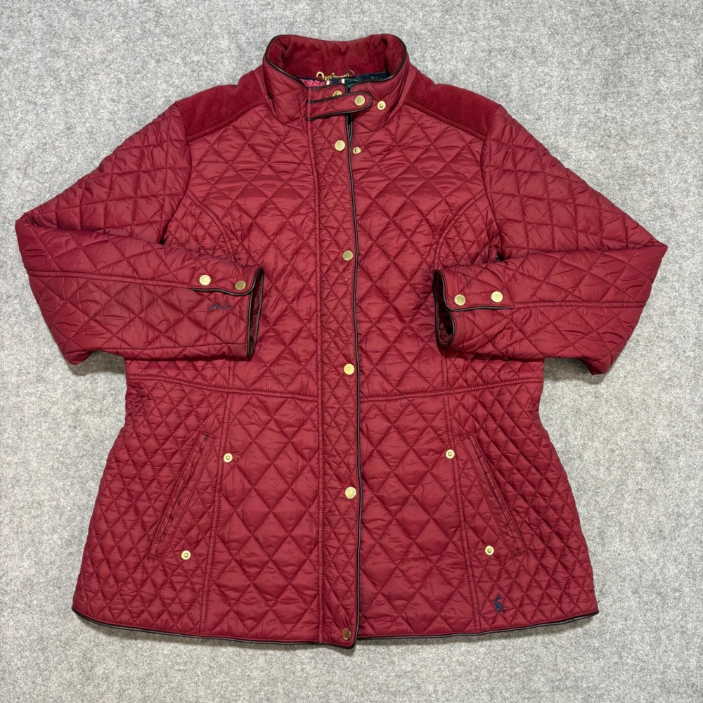 Joules Quilted Barn Jacket Burgundy Red Corduroy Trim Floral Lining Size US 16
